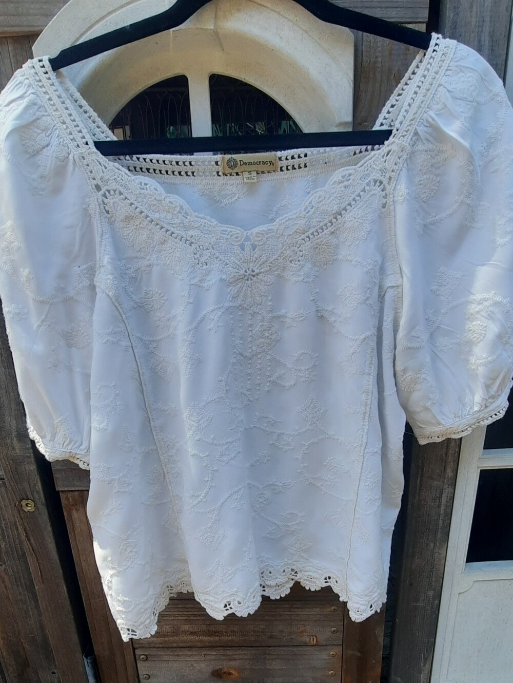 Democracy White Embroidered Peasant Top